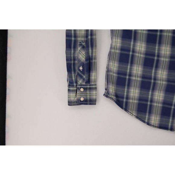 American Eagle Outfitters Shirt Mens Medium Blue Plaid Western Snap Vintage Fit - Picture 5 of 10